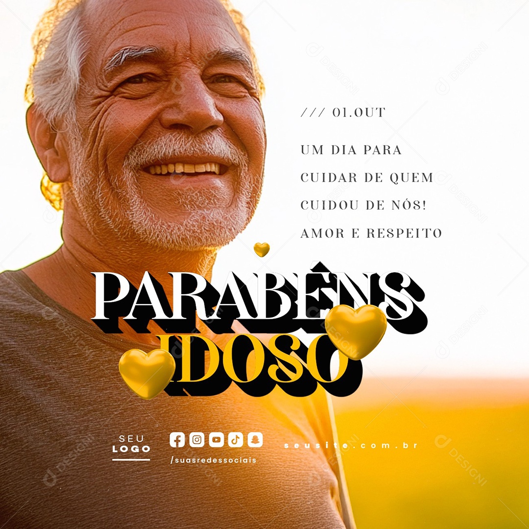 Dia do Idoso 01 de Outubro Parabéns Social Media PSD Editável