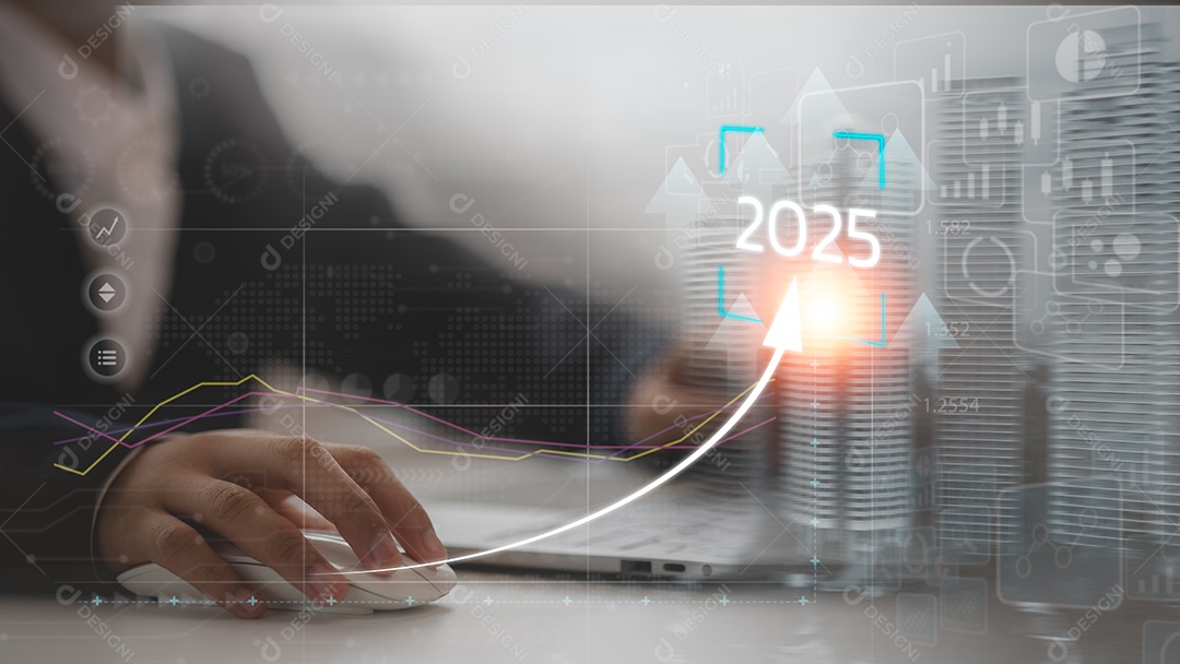 Empresário analisa a rentabilidade das empresas em funcionamento com gráficos digitais