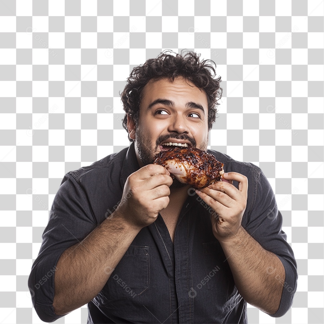 Homem Comendo Churrasco PNG Transparente