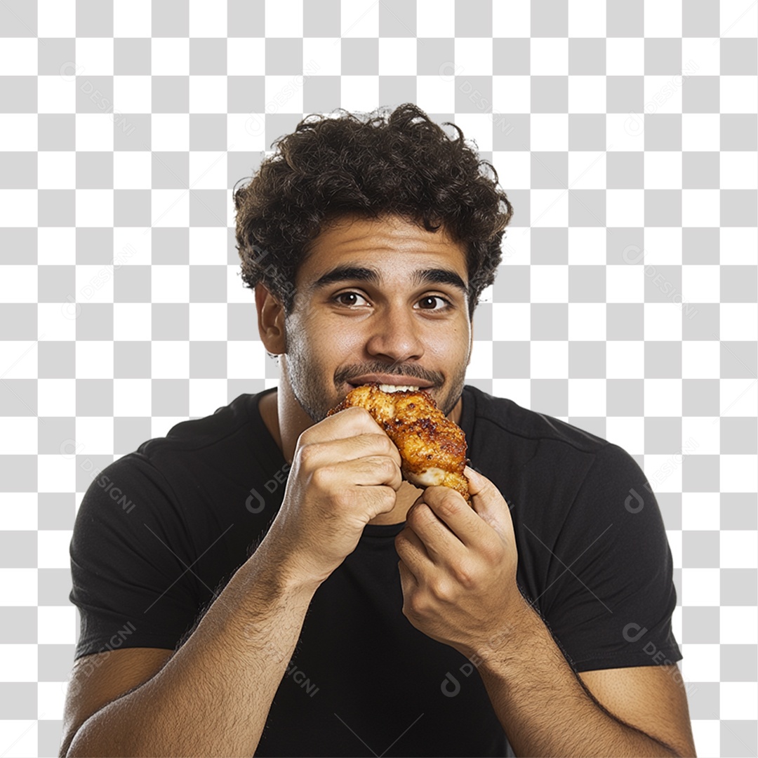 Homem Comendo Churrasco PNG Transparente