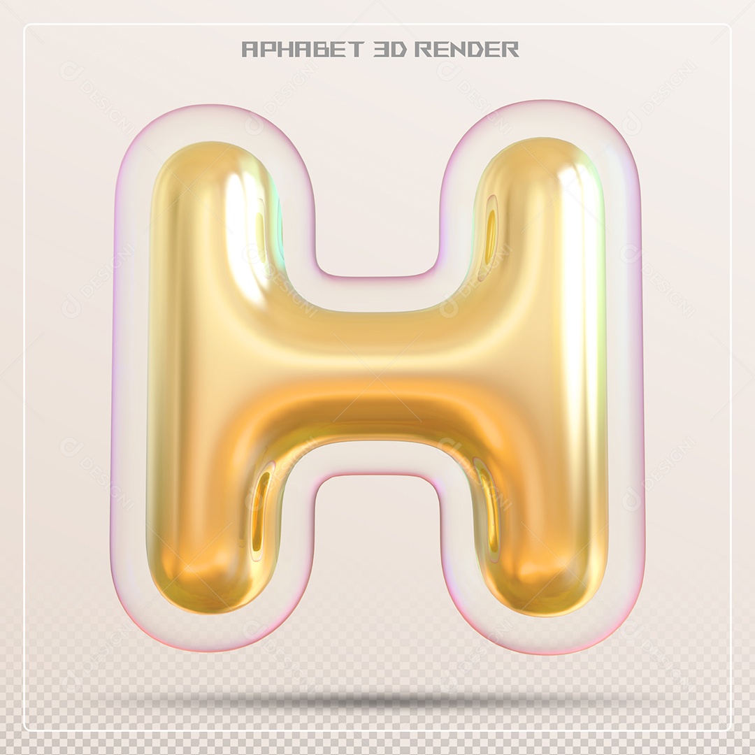 Letra 3D H Dourada Para Composição PSD