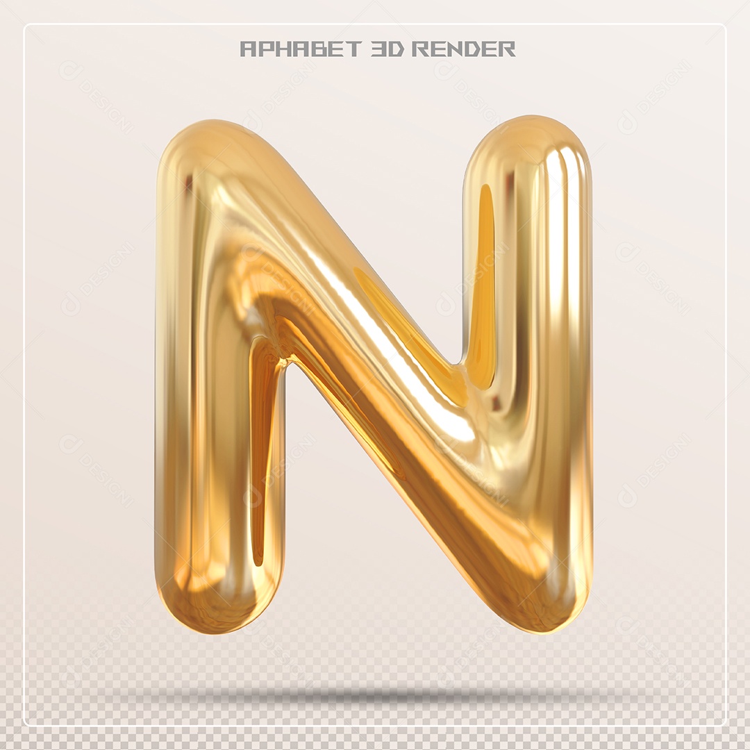 Letra 3D N Dourada Para Composição PSD