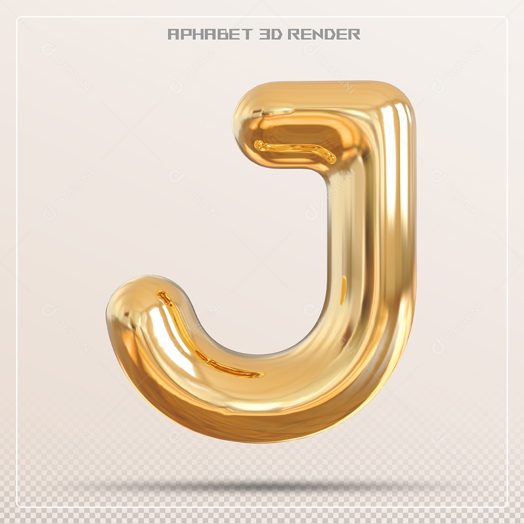 Letra 3D J Dourada Para Composição PSD
