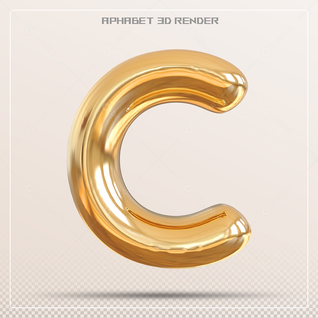 Letra 3D C Dourada Para Composição PSD