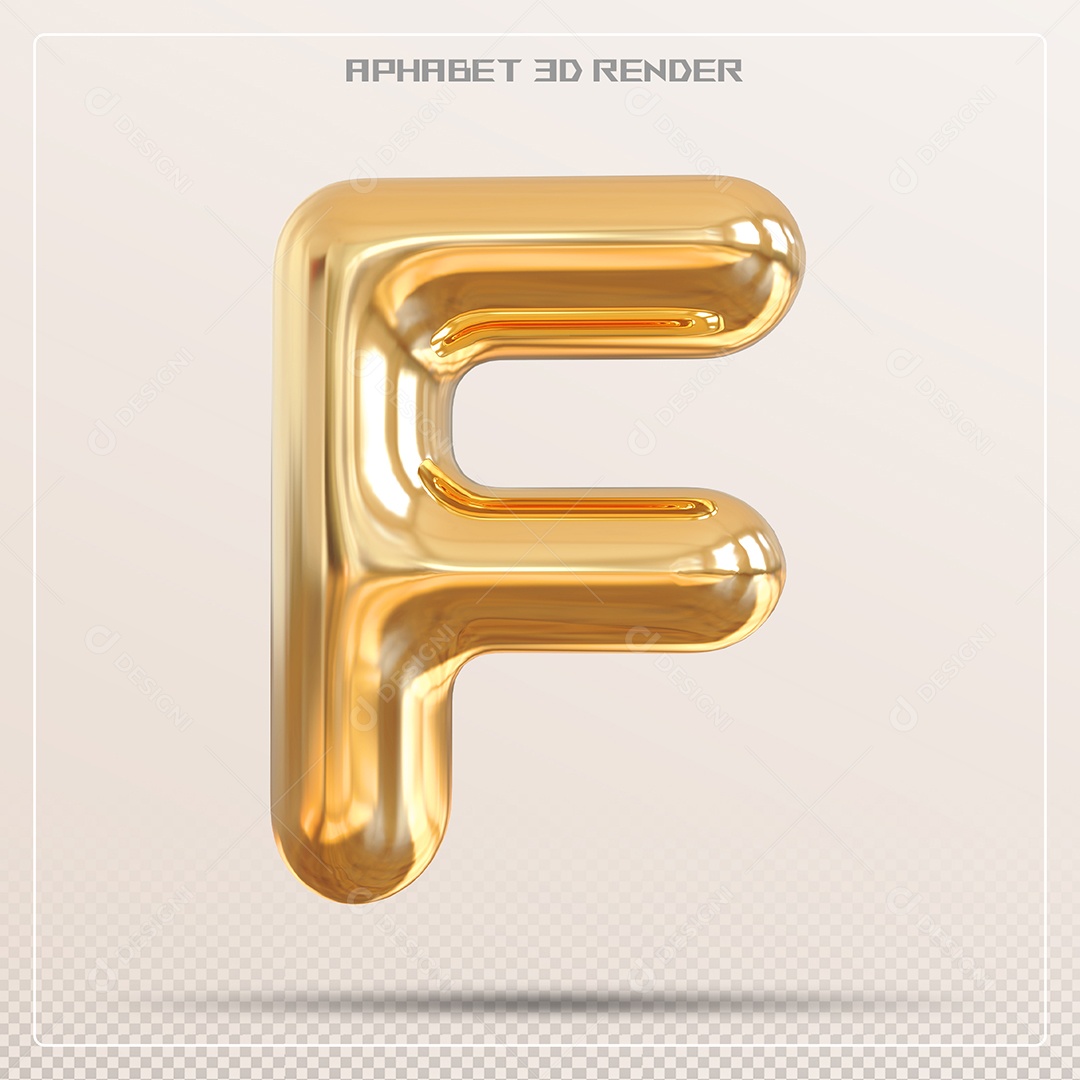 Letra 3D F Dourada Para Composição PSD
