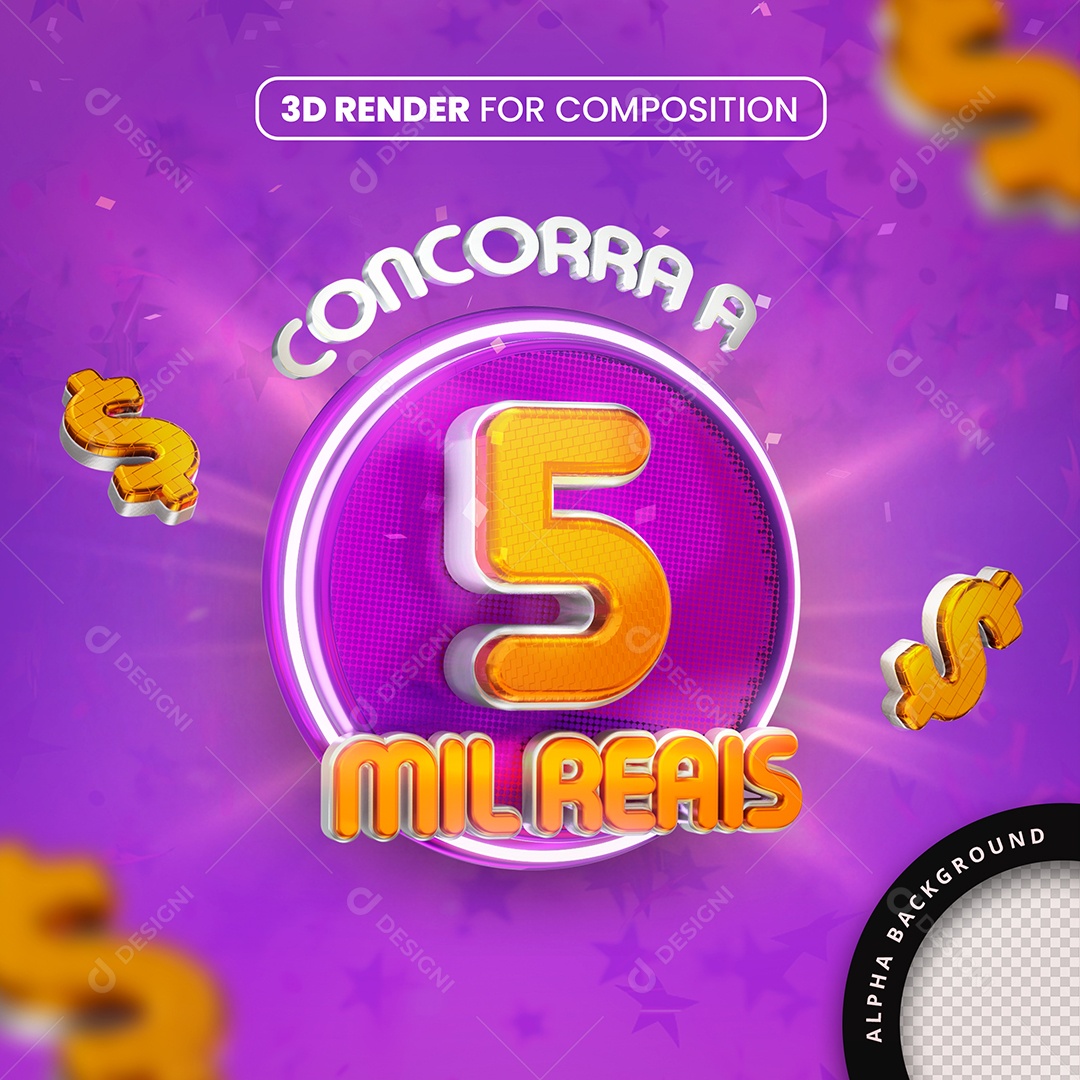 Selo 3D Concorra A 5 Mil Reais Roxo Para Composição PSD