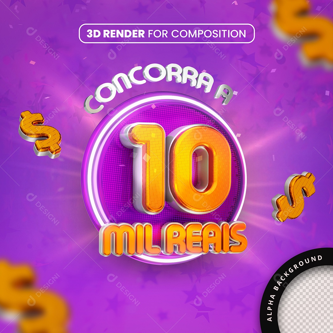 Selo 3D Concorra A 10 Mil Reais Roxo Para Composição PSD