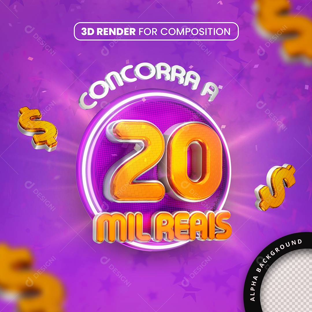 Selo 3D Concorra A 20 Mil Reais Roxo Para Composição PSD