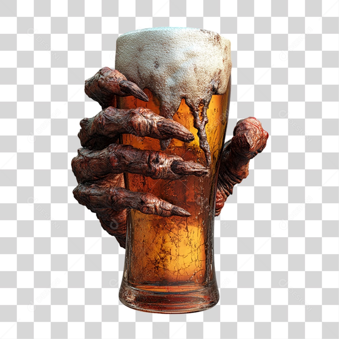Copo de Cerveja Mão de Zumbi PNG Transparente