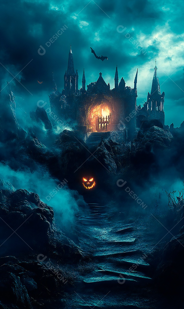 Imagem de terror realista com caveiras no chão