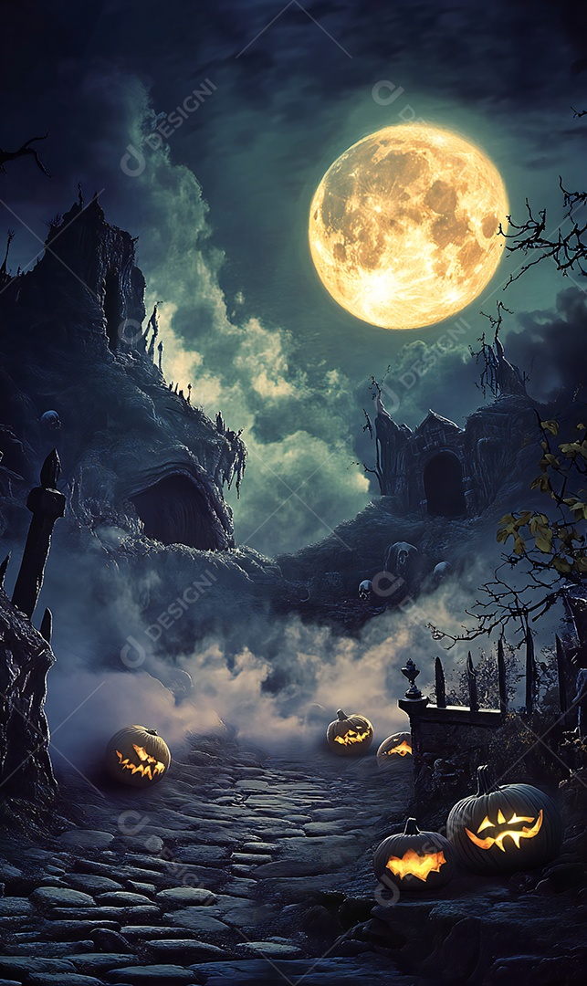 Imagem de halloween terror realista com caveiras no chão