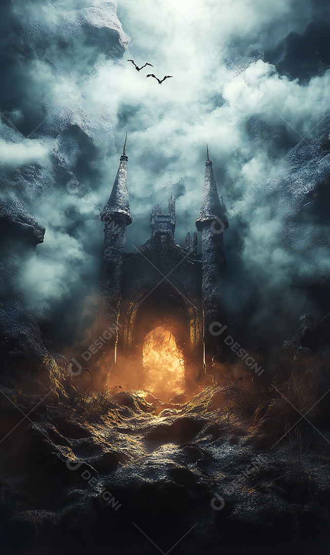 Imagem de halloween terror realista com caveiras no chão