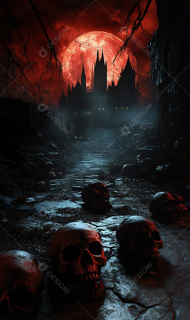 Imagem de halloween terror realista com caveiras no chão