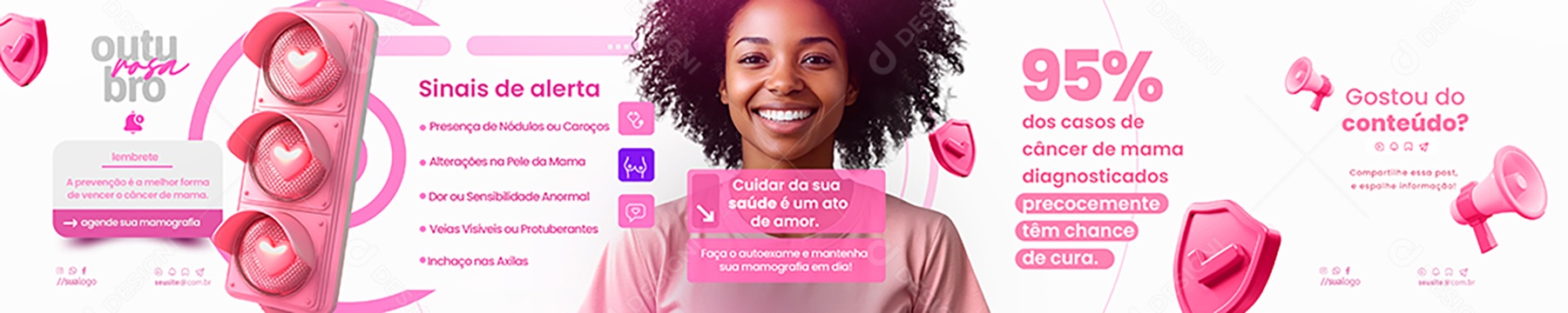 Carrossel Outubro Rosa Mês de Conscientização Sobre o Câncer de Mama Social Media PSD Editável