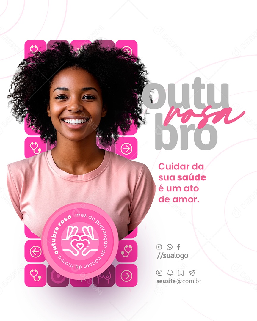 Outubro Rosa Mês de Conscientização Sobre o Câncer de Mama Social Media PSD Editável