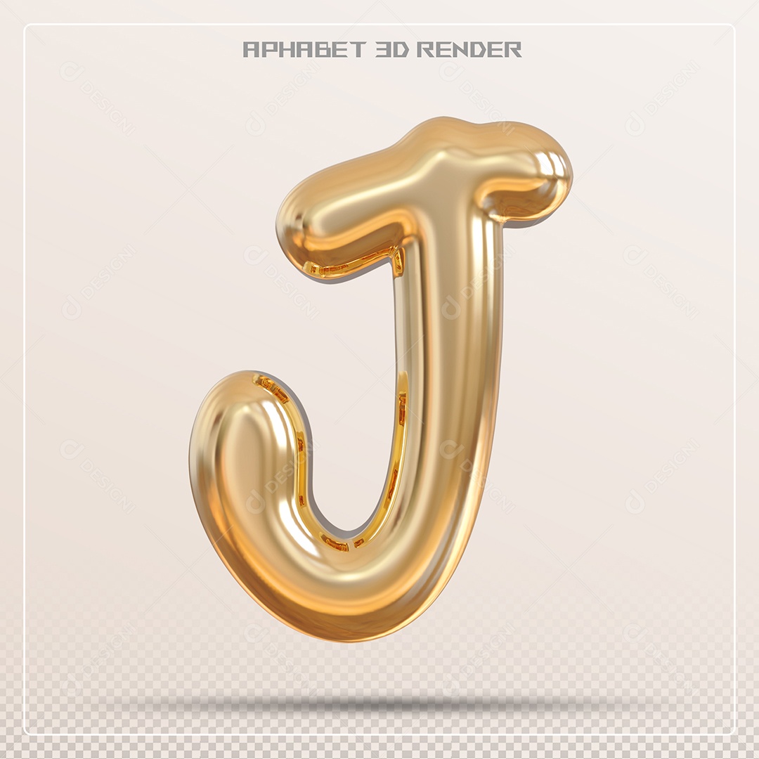 Letra 3D J Dourada Para Composição PSD