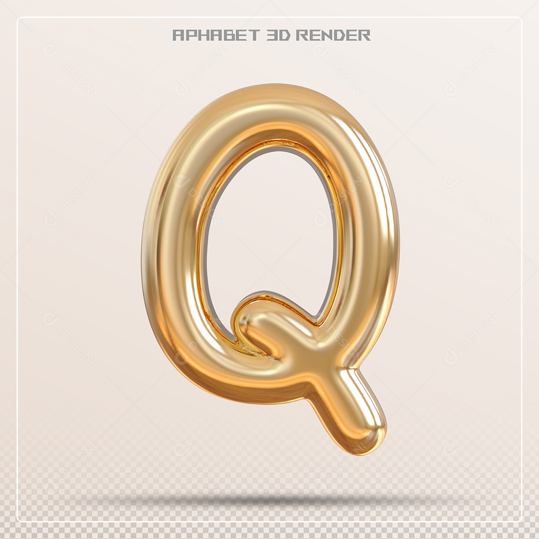 Letra 3D Q Dourada Para Composição PSD