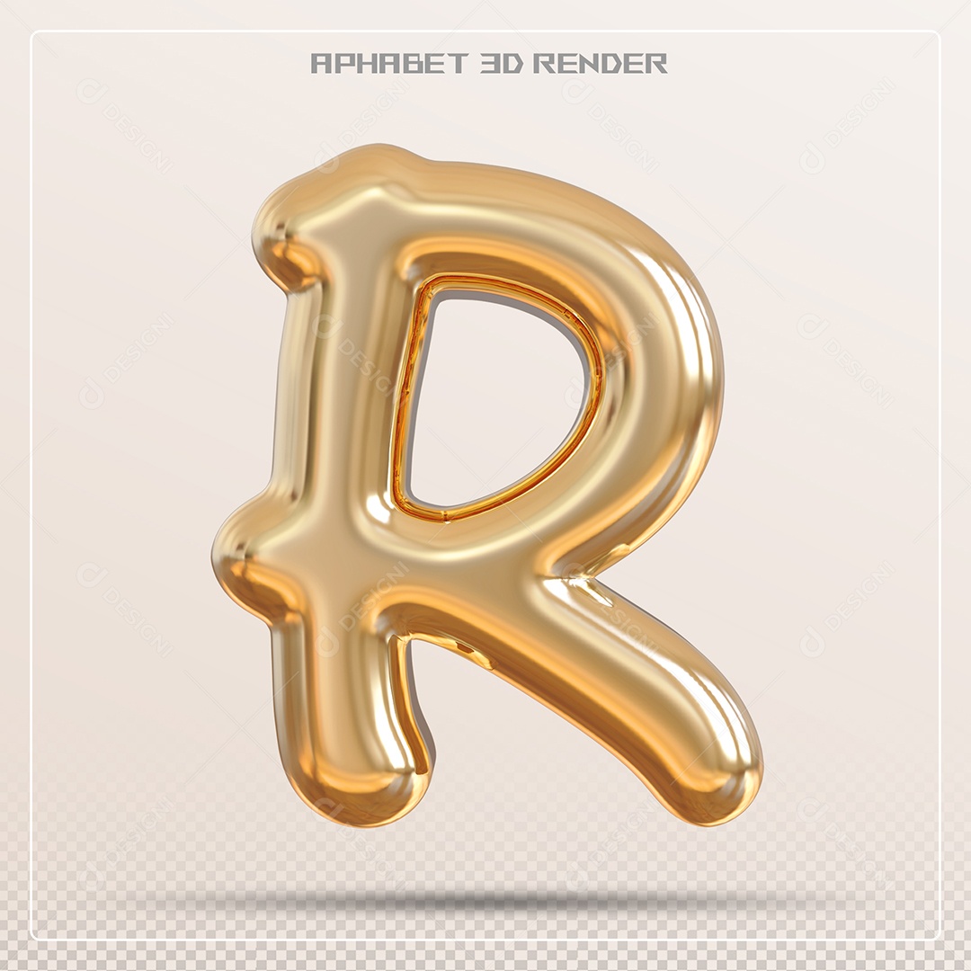 Letra 3D R Dourada Para Composição PSD