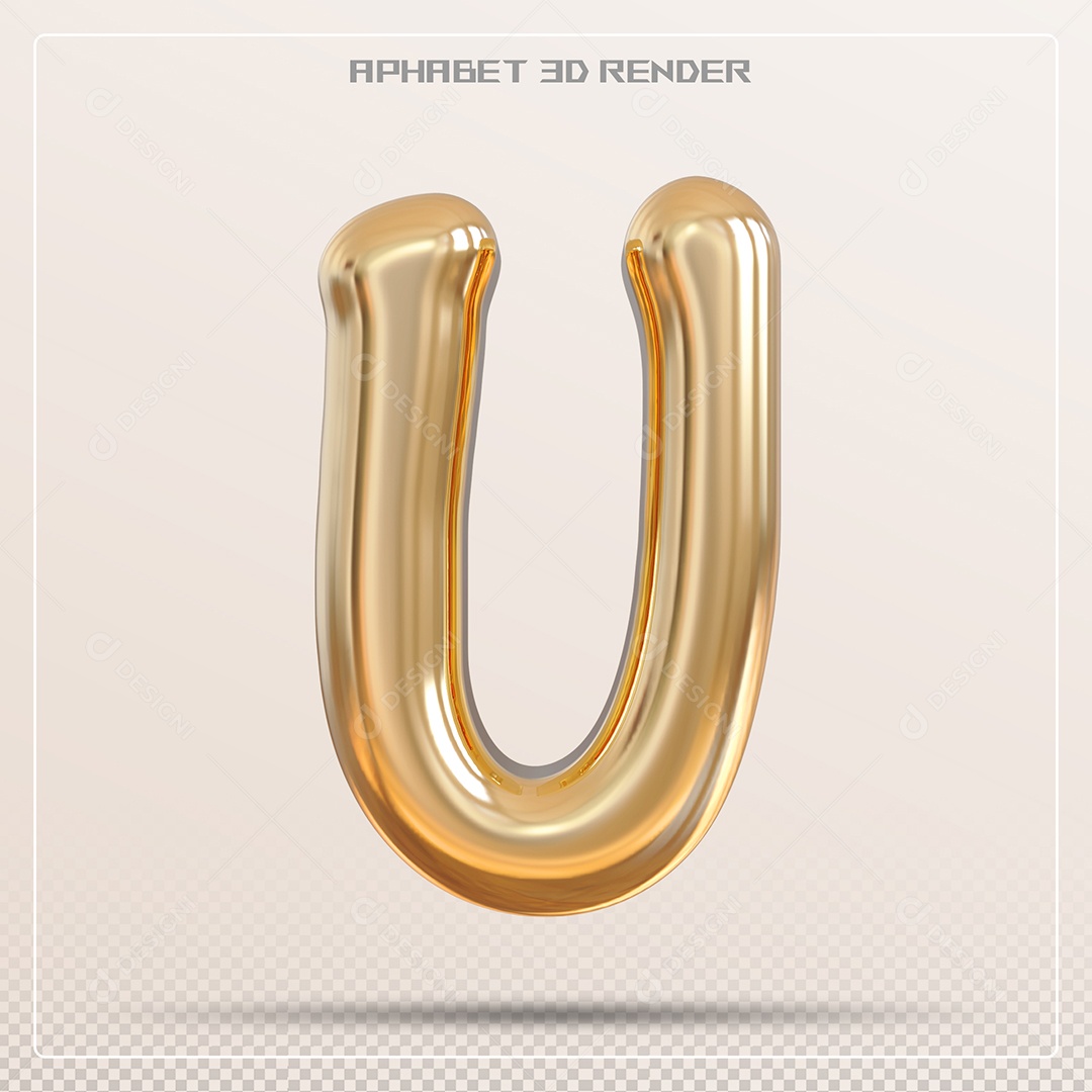 Letra 3D U Dourada Para Composição PSD