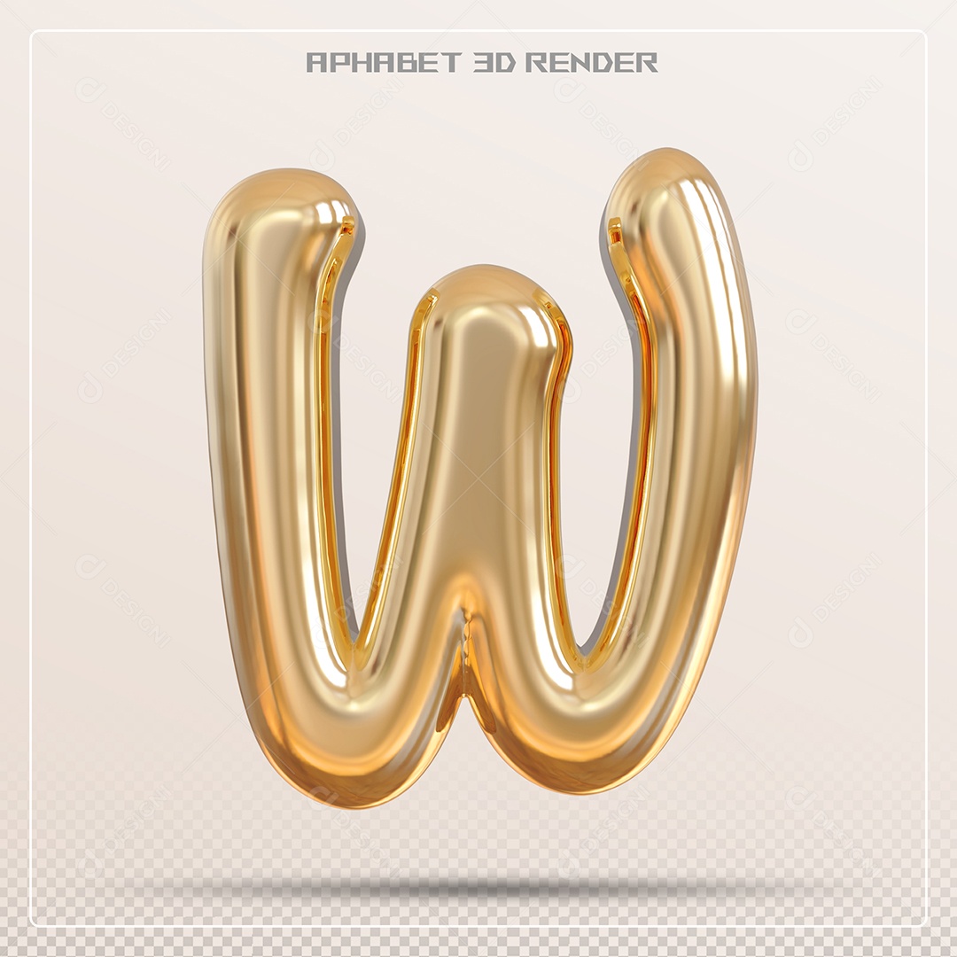 Letra 3D W Dourada Para Composição PSD