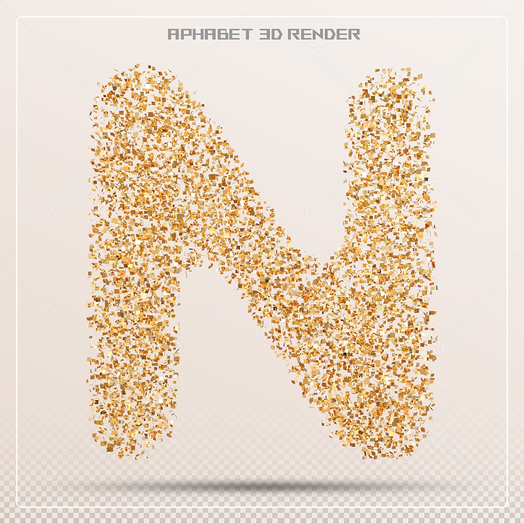 Letra 3D N Dourada Para Composição PSD
