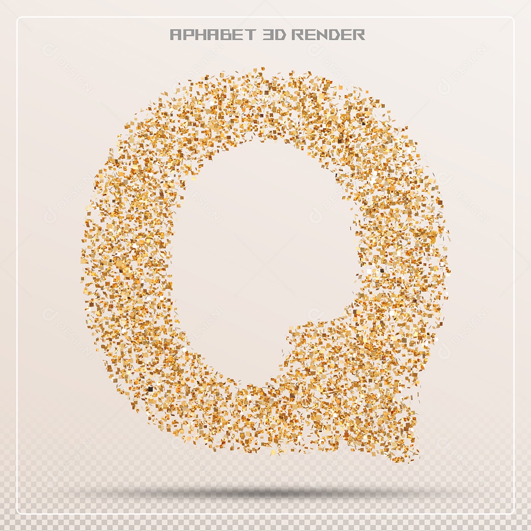 Letra 3D Q Dourada Para Composição PSD