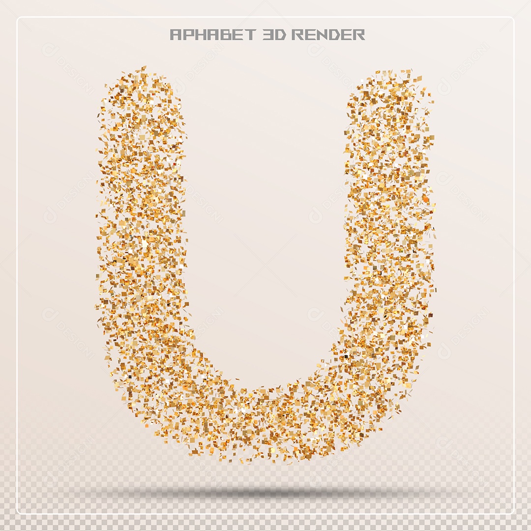 Letra 3D U Dourada Para Composição PSD