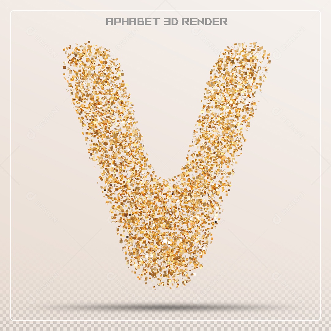 Letra 3D V Dourada Para Composição PSD