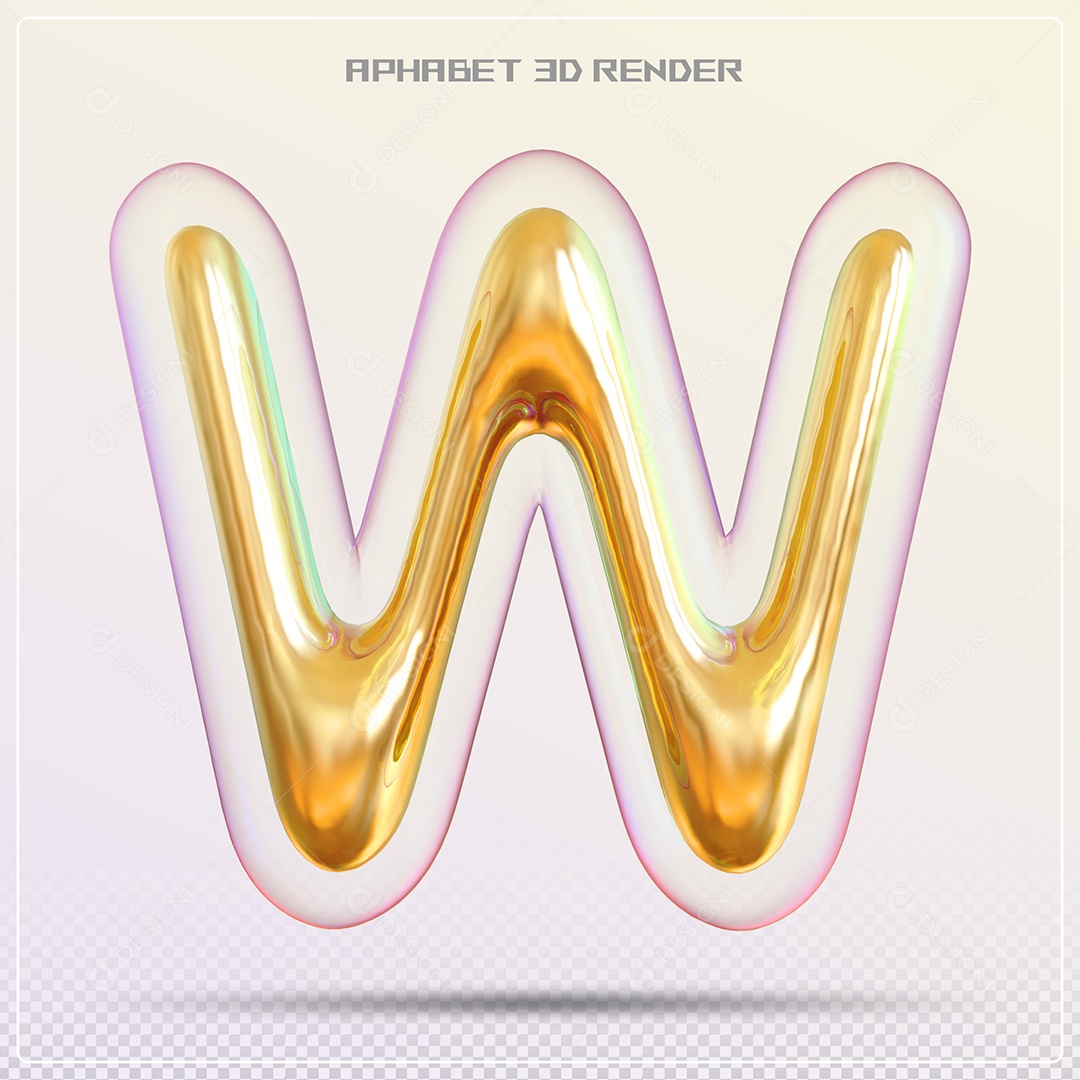 Letra 3D W Dourada Para Composição PSD
