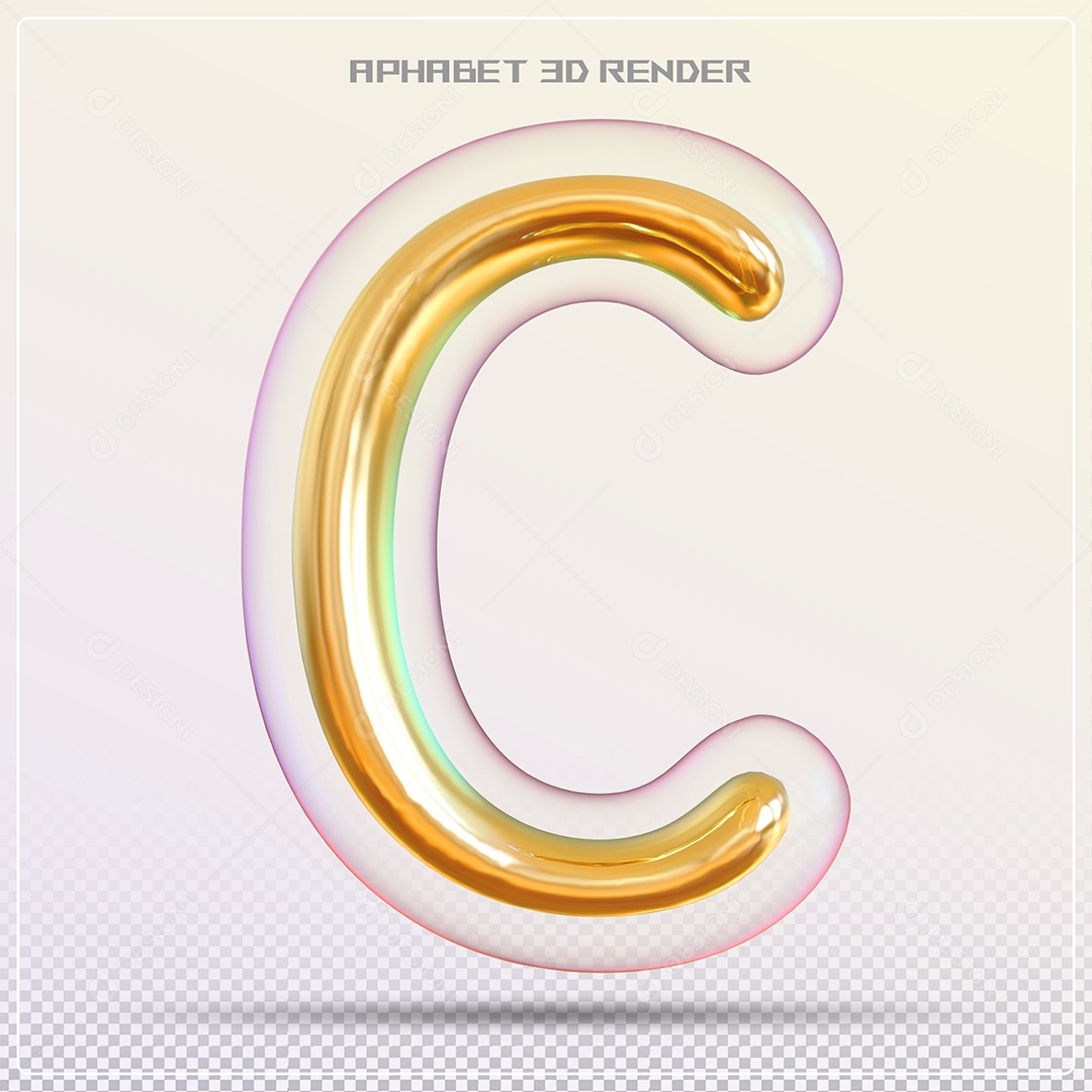 Letra 3D C Dourada Para Composição PSD