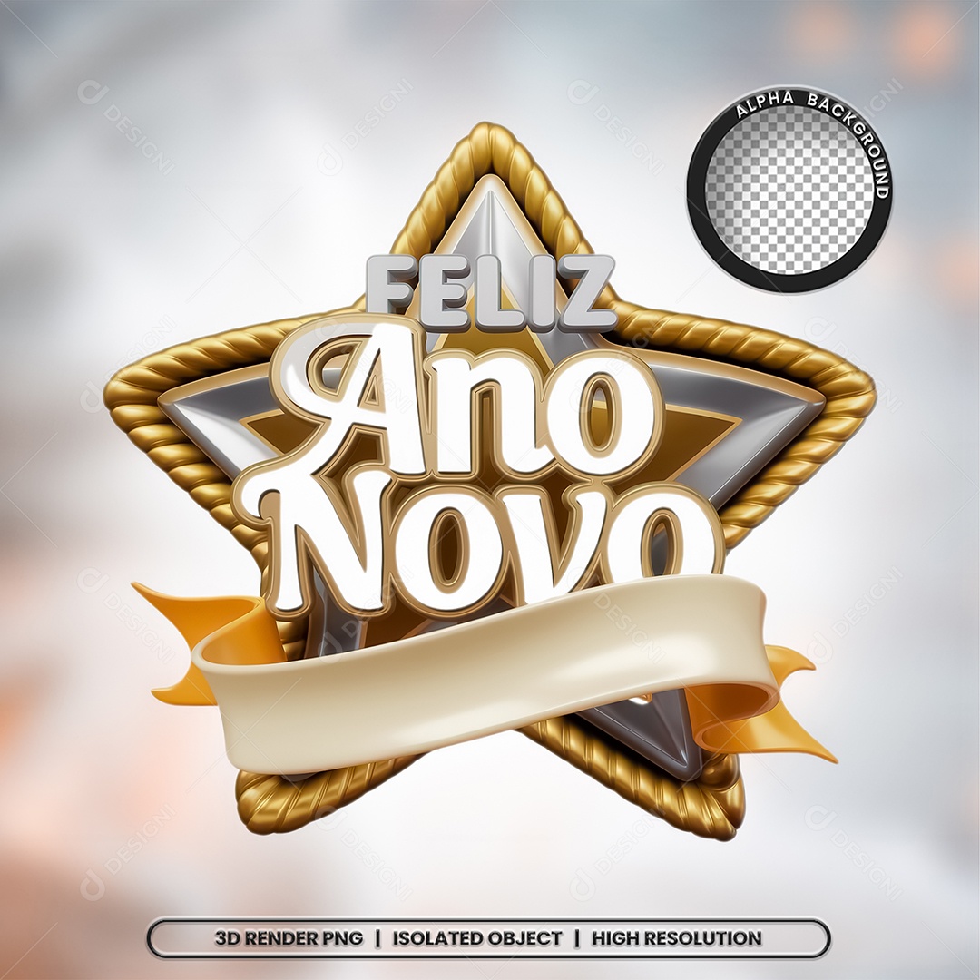 Selo 3D Feliz Ano Novo para Composição PSD