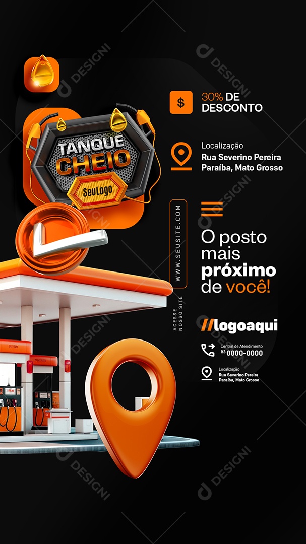 Story Posto de Gasolina Tanque Cheio O Posto Mais Próximo de Você Social Media PSD Editável