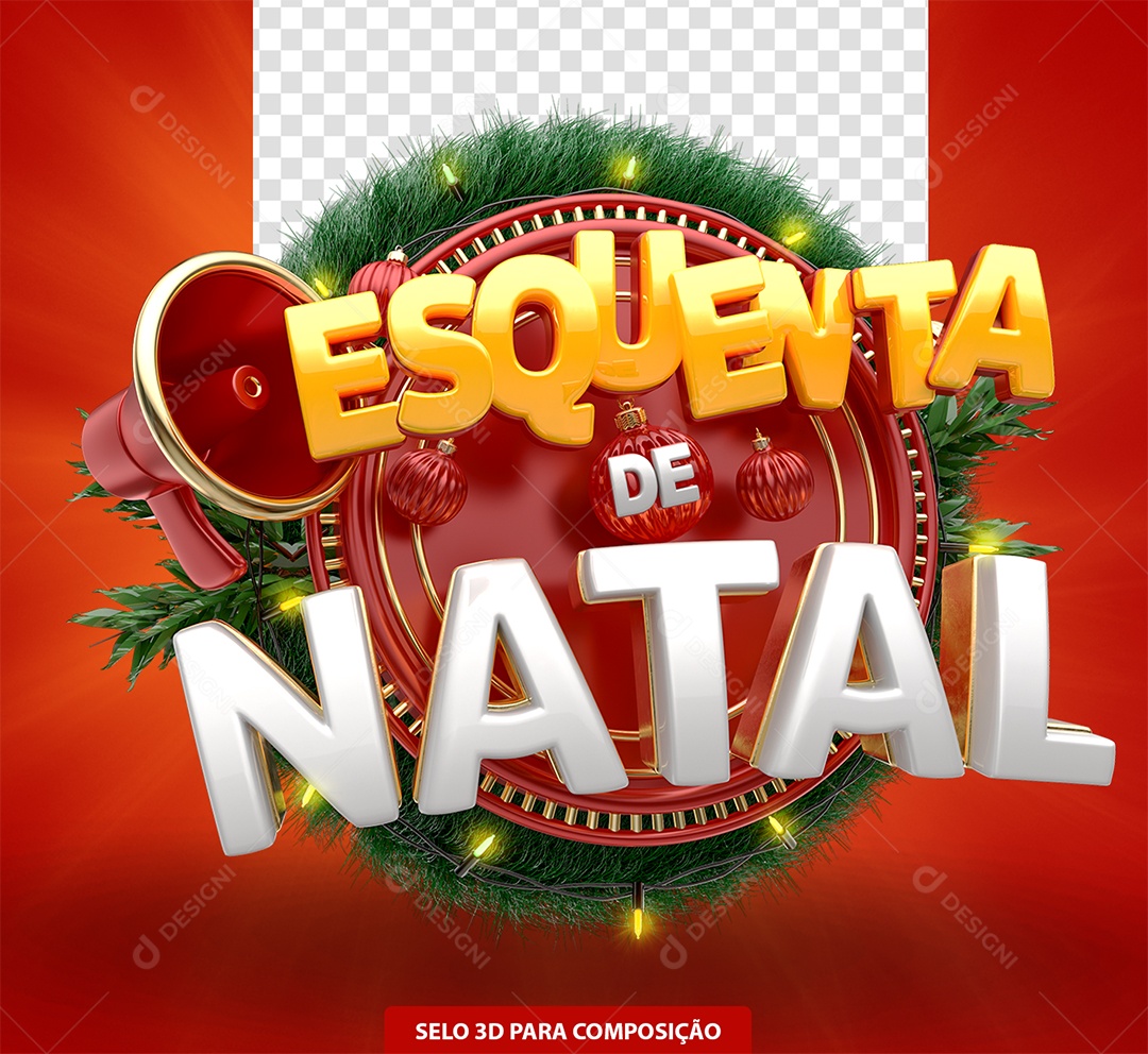 Esquenta de Natal Selo 3D Vermelho para Composição PSD