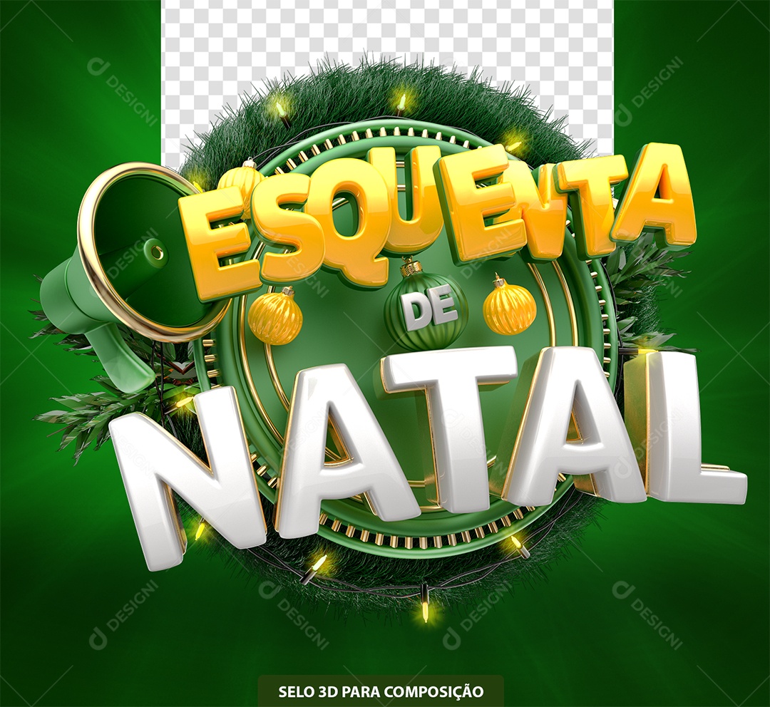 Selo 3D Esquenta de Natal Verde para Composição PSD