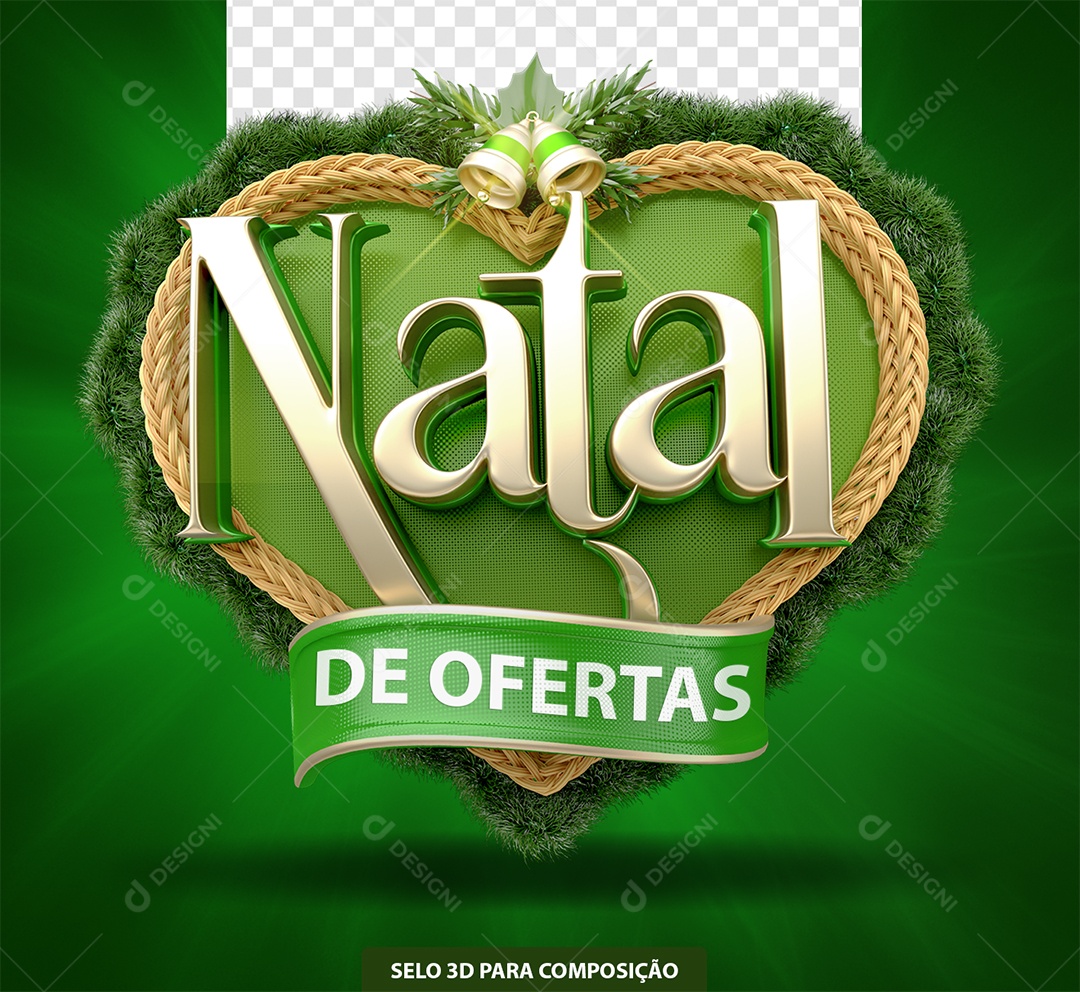 Selo 3D Natal de Ofertas 3D Verde para Composição PSD