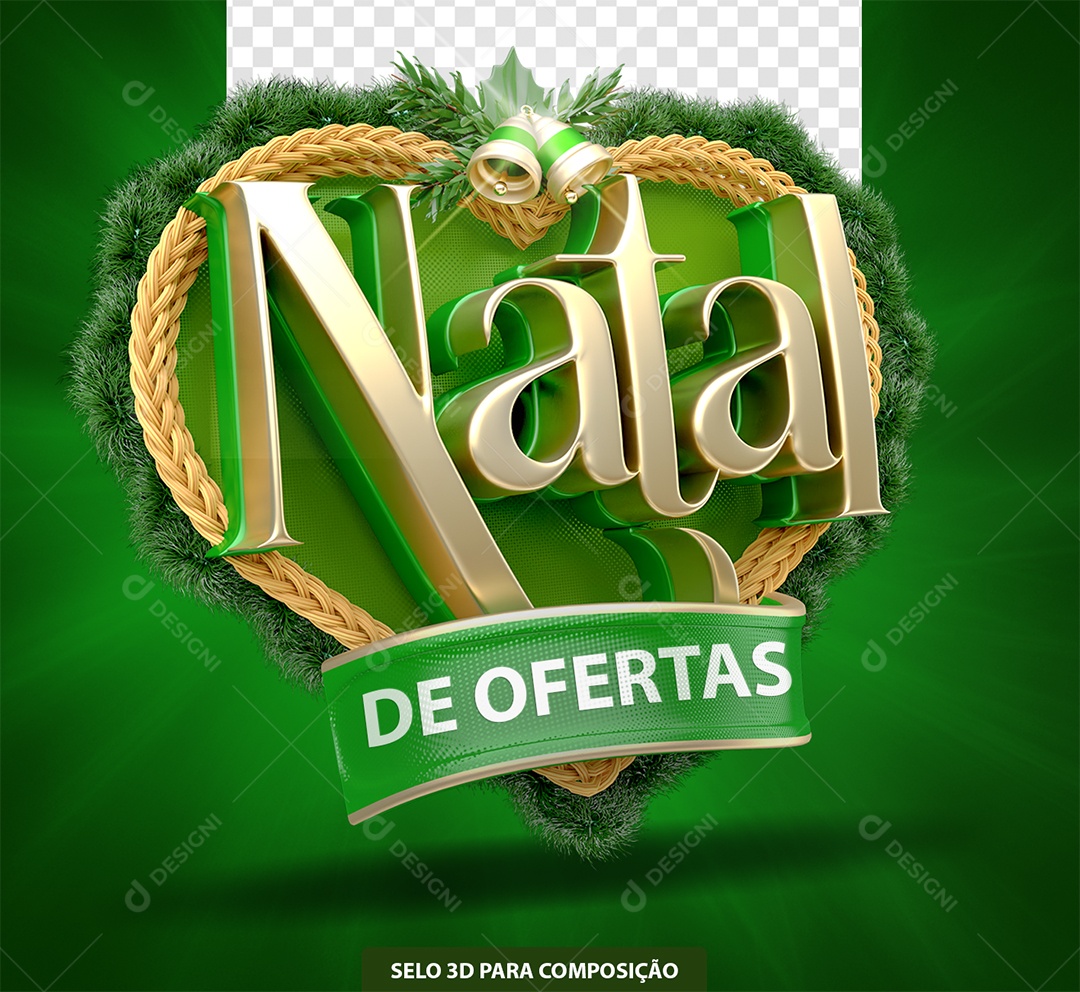 Natal de Ofertas Selo 3D Verde para Composição PSD
