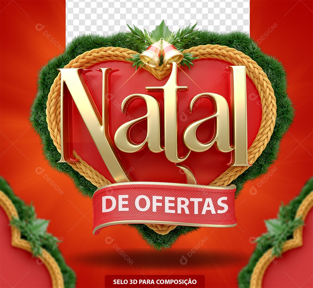 Selo 3D Natal de Ofertas Vermelho para Composição PSD