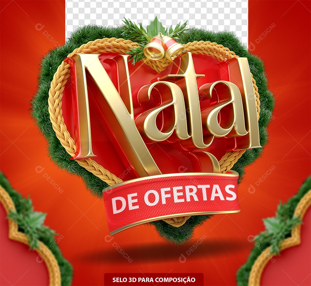 Natal de Ofertas Selo 3D Vermelho para Composição PSD