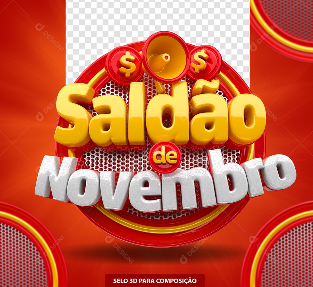 Selo 3D Saldão de Novembro Amarelo e Vermelho para Composição PSD