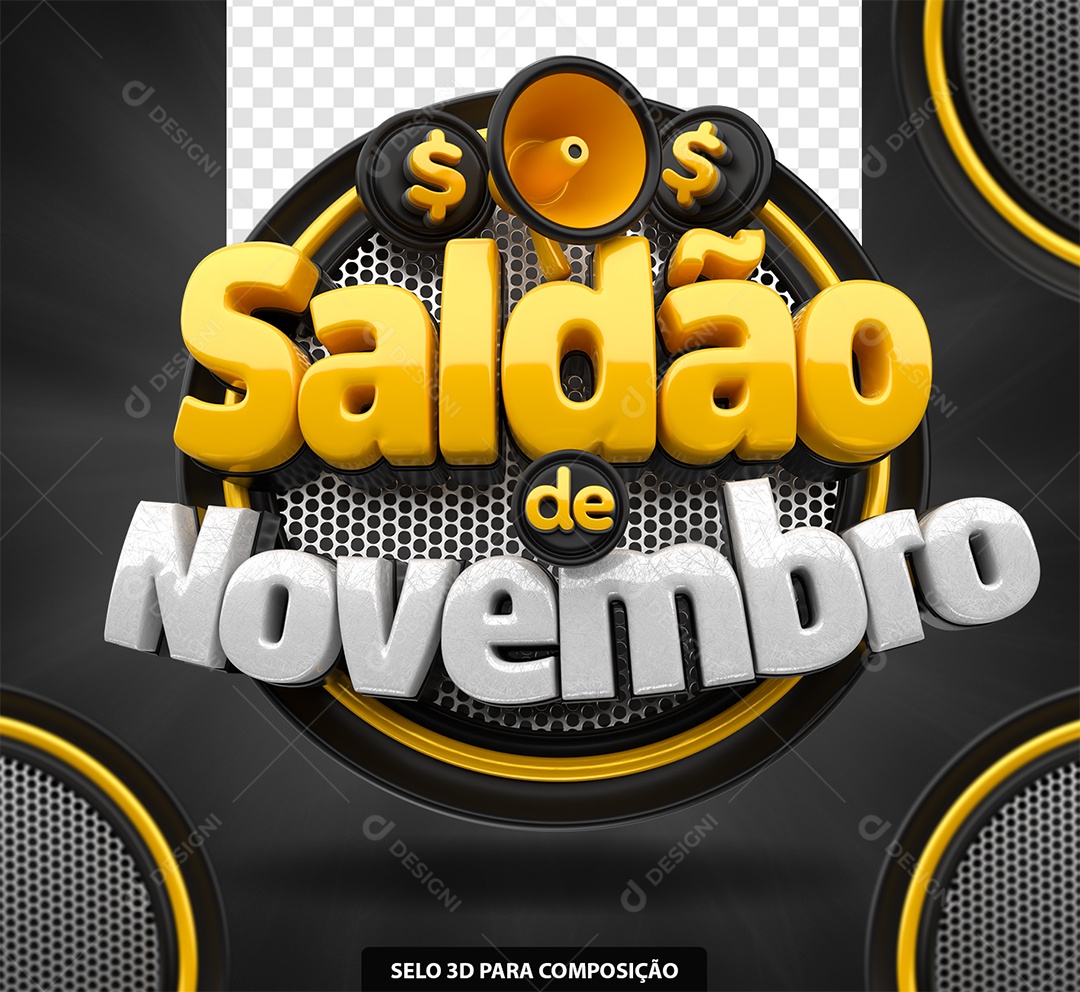 Selo 3D Saldão de Novembro Amarelo e Preto para Composição PSD