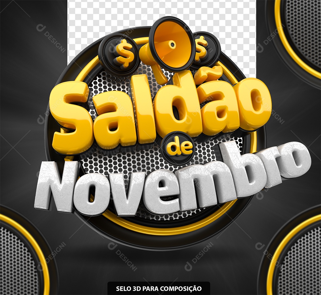 Saldão de Novembro Selo 3D Amarelo e Preto para Composição PSD