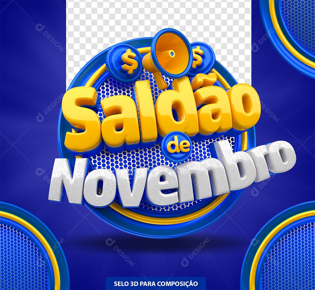 Selo 3D Saldão de Novembro Amarelo e Branco para Composição PSD