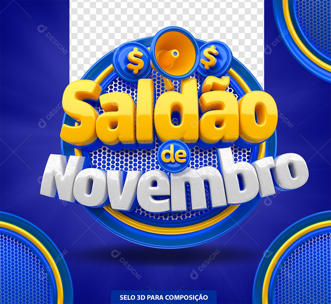 Saldão de Novembro Selo 3D Amarelo e Branco para Composição PSD