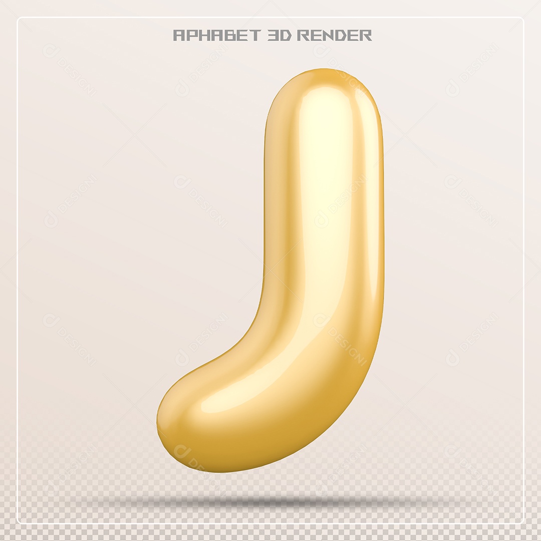 Letra 3D J Dourada Para Composição PSD