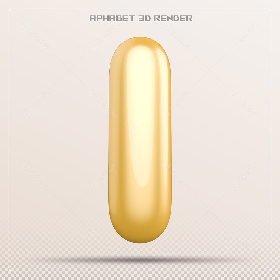 Letra 3D I Dourada Para Composição PSD