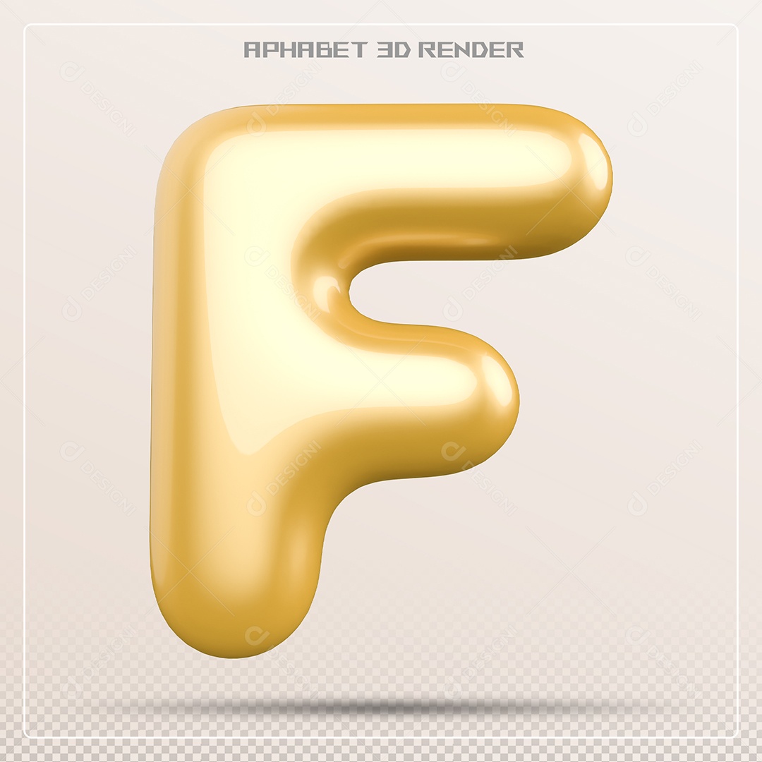 Letra 3D F Dourada Para Composição PSD