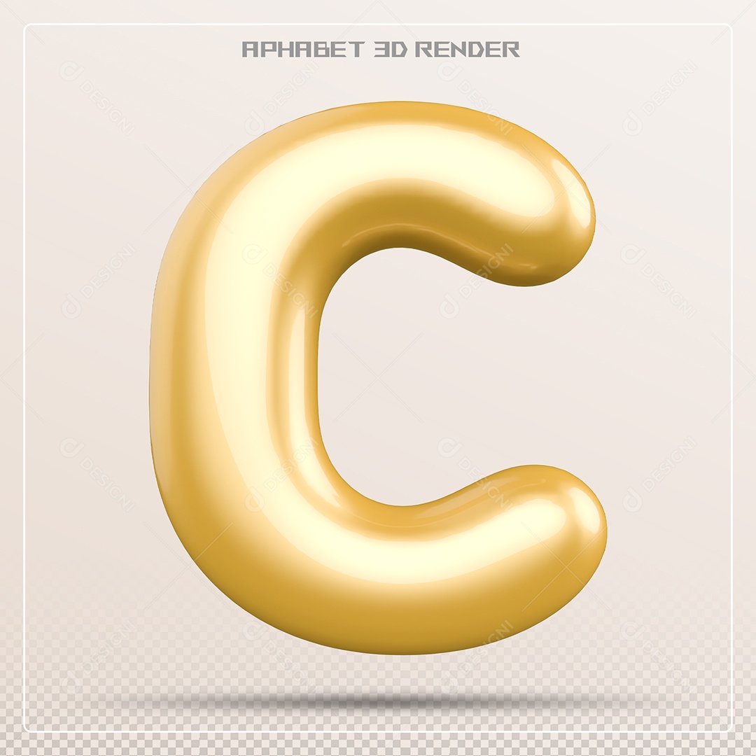 Letra 3D C Dourada Para Composição PSD
