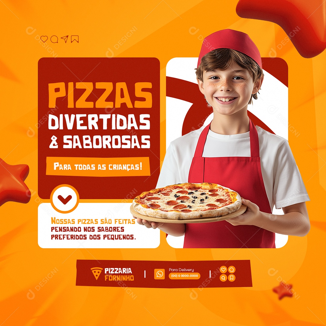 Pizzaria Dia das Crianças Pizzas Divertidas e Saborosas Social Media PSD Editável