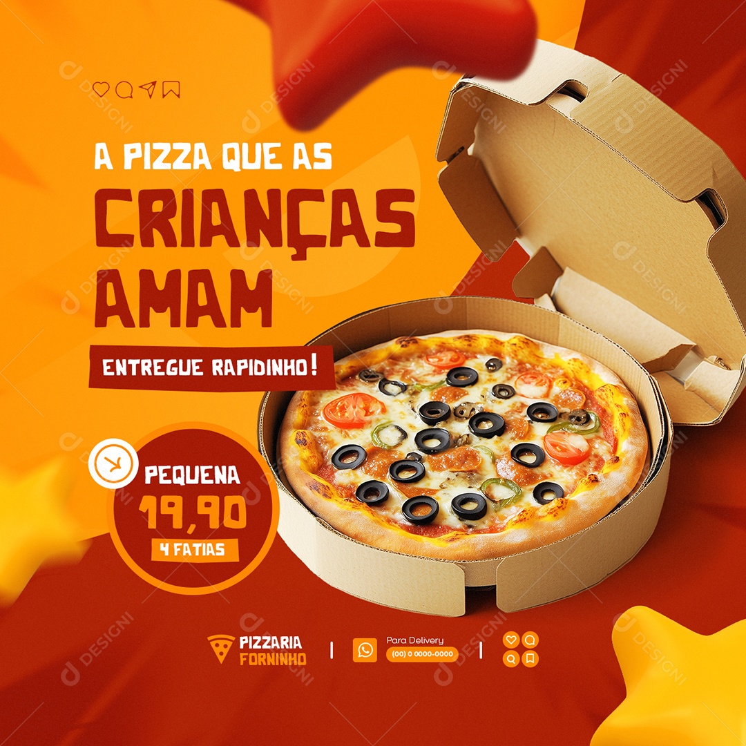 Pizzaria Dia das Crianças A Pizza Que as Crianças Amam Social Media PSD Editável