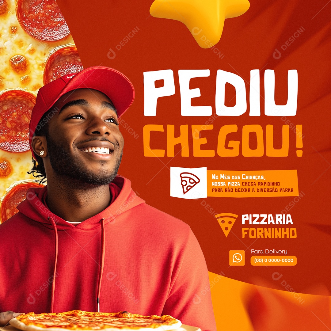 Pizzaria Dia das Crianças Pediu Chegou Social Media PSD Editável